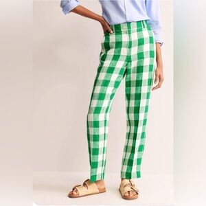Boden Kew Green Gingham Linen Trousers size 6
